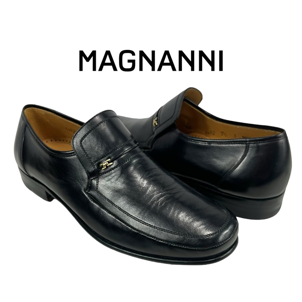 Magnanni Mens 7.5 Black Leather Slip On Loafers Made‎ in Spain 6492